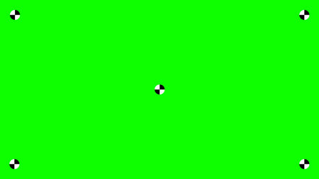 Green screen background featuring five circular black-and-white tracking markers for visual effects compositingのイラスト素材