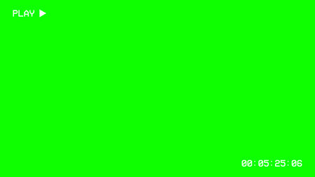 Green screen background featuring a VHS-style "PLAY" icon and timestamp for retro video effectsのイラスト素材