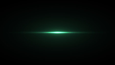 Bright green horizontal light streak emitting a glow against a dark background, creating a sci-fi effectのイラスト素材