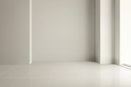 Spacious empty room with neutral walls, tiled floor, and soft natural lightingのイラスト素材