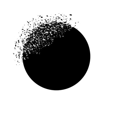 Black circle dissolving into scattered fragments, symbolizing decay, transformation, or fading existenceのイラスト素材