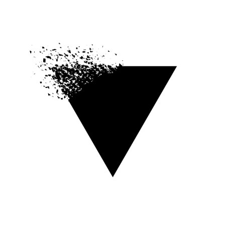 Black inverted triangle dissolving into scattered fragments, symbolizing decay, transformation, and changeのイラスト素材