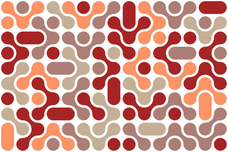 Rounded geometric tile pattern with earthy red, peach, and beige colors in repeating layout