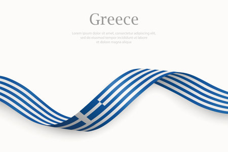 Greece flag on Waving ribbon. Template for independence dayのイラスト素材