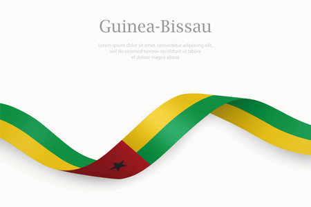 Guinea Bissau flag on Waving ribbon. Template for independence dayのイラスト素材