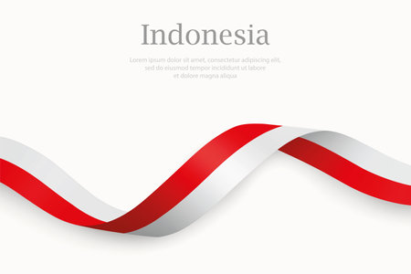 Indonesia flag on Waving ribbon. Template for independence dayのイラスト素材