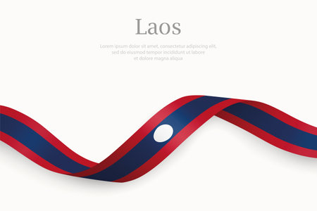 Laos flag on Waving ribbon. Template for independence dayのイラスト素材