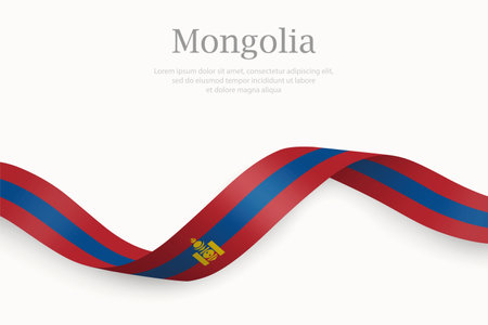 Mongolia flag on Waving ribbon. Template for independence dayのイラスト素材