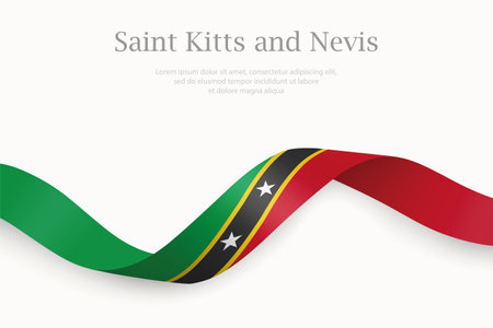 Saint Kitts and Nevis flag on Waving ribbon. Template for independence dayのイラスト素材