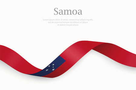 Samoa flag on Waving ribbon. Template for independence dayのイラスト素材