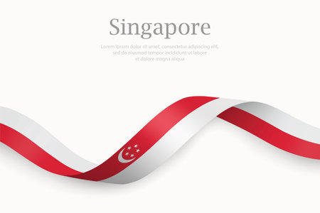 Singapore flag on Waving ribbon. Template for independence dayのイラスト素材