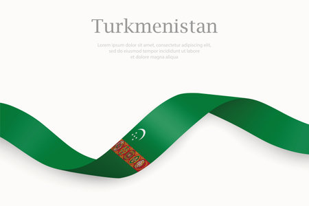 Turkmenistan flag on Waving ribbon. Template for independence dayのイラスト素材
