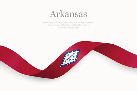 Arkansas Flag on Waving Ribbon with Elegant Design. State of the United Statesのイラスト素材
