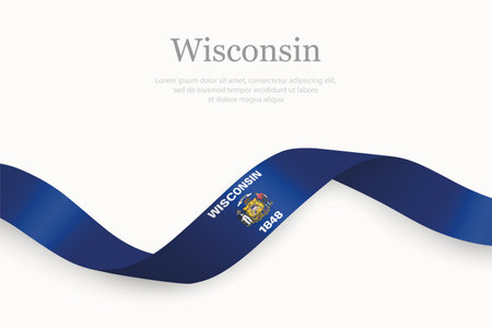 Wisconsin Flag on Waving Ribbon with Elegant Design. State of the United Statesのイラスト素材