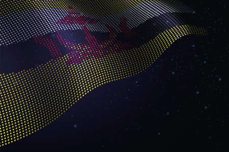 Brunei digital flag made of dots, waving over a starry dark backgroundのイラスト素材