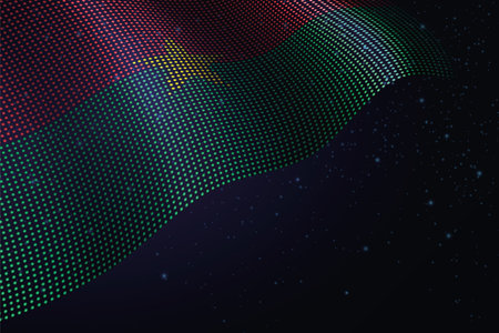 Burkina Faso digital flag made of dots, waving over a starry dark backgroundのイラスト素材