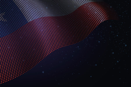 Chile digital flag made of dots, waving over a starry dark backgroundのイラスト素材