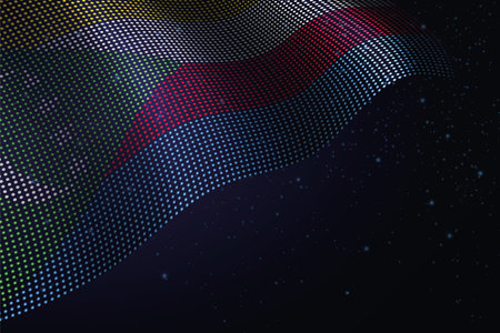 Comoros digital flag made of dots, waving over a starry dark backgroundのイラスト素材
