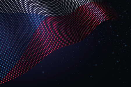 Czech Republic digital flag made of dots, waving over a starry dark backgroundのイラスト素材