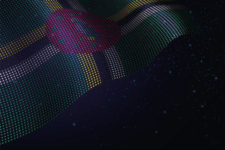 Dominica digital flag made of dots, waving over a starry dark backgroundのイラスト素材
