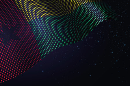 Guinea-Bissau digital flag made of dots, waving over a starry dark backgroundのイラスト素材