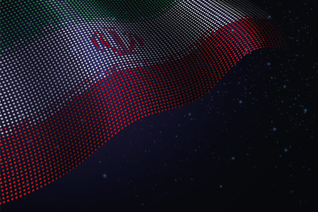 Iran digital flag made of dots, waving over a starry dark backgroundのイラスト素材