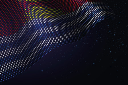 Kiribati digital flag made of dots, waving over a starry dark backgroundのイラスト素材