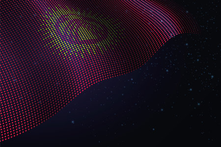 Kyrgyzstan digital flag made of dots, waving over a starry dark background