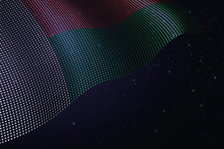 Madagascar digital flag made of dots, waving over a starry dark backgroundのイラスト素材