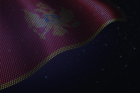 Montenegro digital flag made of dots, waving over a starry dark backgroundのイラスト素材