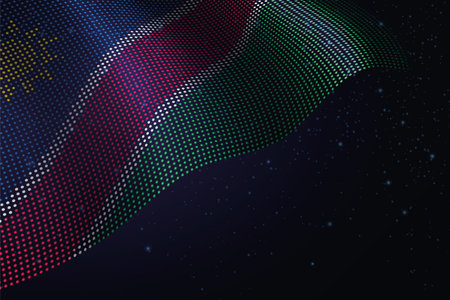 Namibia digital flag made of dots, waving over a starry dark backgroundのイラスト素材