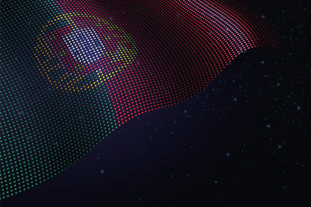 Portugal digital flag made of dots, waving over a starry dark backgroundのイラスト素材
