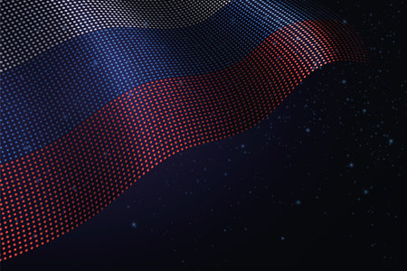 Russia digital flag made of dots, waving over a starry dark backgroundのイラスト素材