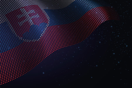 Slovakia digital flag made of dots, waving over a starry dark background