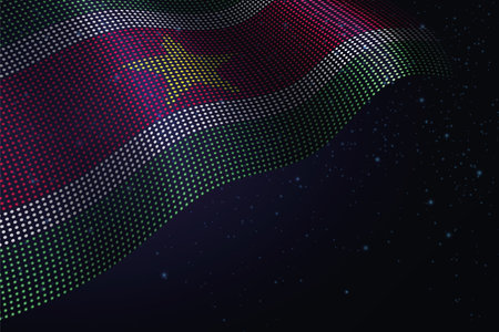 Suriname digital flag made of dots, waving over a starry dark backgroundのイラスト素材