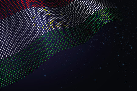 Tajikistan digital flag made of dots, waving over a starry dark backgroundのイラスト素材