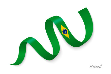 Brazil flag ribbon waving national colors, symbolizing pride, unity and national identityのイラスト素材