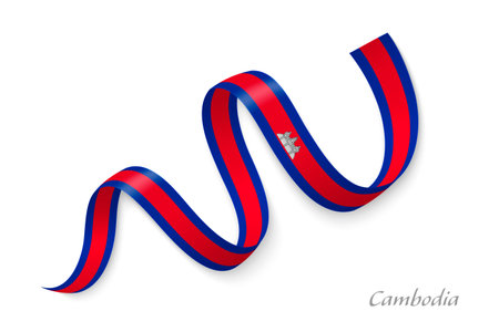 Cambodia flag ribbon waving national colors, symbolizing pride, unity and national identityのイラスト素材