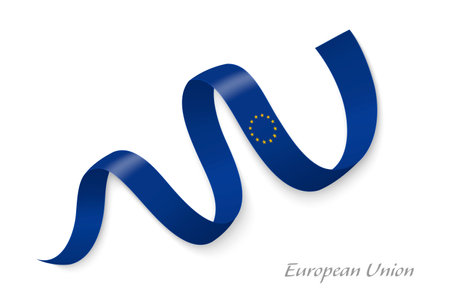 European Union flag ribbon waving national colors, symbolizing pride, unity and national identityのイラスト素材