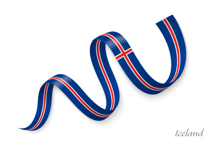 Iceland flag ribbon waving national colors, symbolizing pride, unity and national identityのイラスト素材