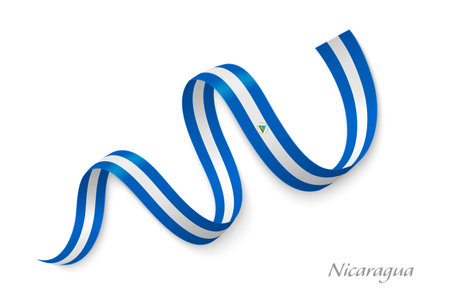 Nicaragua flag ribbon waving national colors, symbolizing pride, unity and national identityのイラスト素材