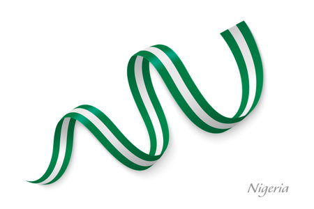 Nigeria flag ribbon waving national colors, symbolizing pride, unity and national identityのイラスト素材
