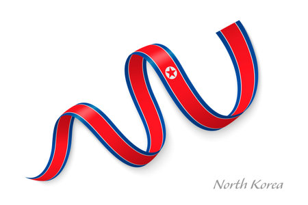 North Korea flag ribbon waving national colors, symbolizing pride, unity and national identityのイラスト素材