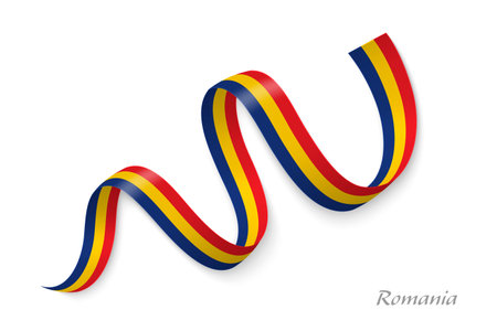 Romania flag ribbon waving national colors, symbolizing pride, unity and national identityのイラスト素材