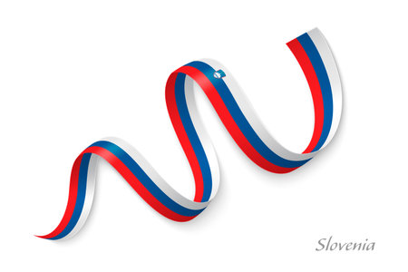 Slovenia flag ribbon waving national colors, symbolizing pride, unity and national identityのイラスト素材