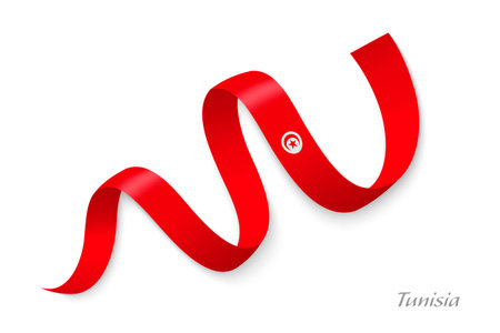 Tunisia flag ribbon waving national colors, symbolizing pride, unity and national identityのイラスト素材
