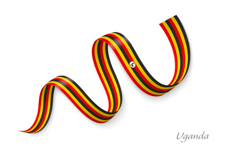 Uganda flag ribbon waving national colors, symbolizing pride, unity and national identityのイラスト素材