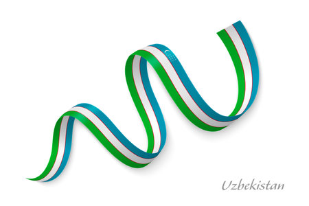 Uzbekistan flag ribbon waving national colors, symbolizing pride, unity and national identityのイラスト素材