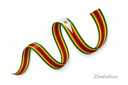 Zimbabwe flag ribbon waving national colors, symbolizing pride, unity and national identityのイラスト素材