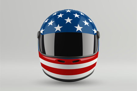 Front view of racing motorcycle helmet featuring Unuted States flag colorsのイラスト素材